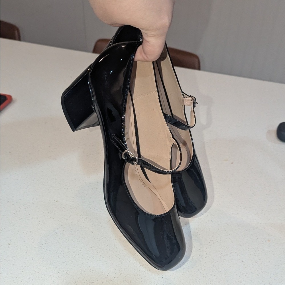 Journee Mary Jane Black Patent Square Toe Block Heel Pumps 8.5 Preppy Retro
